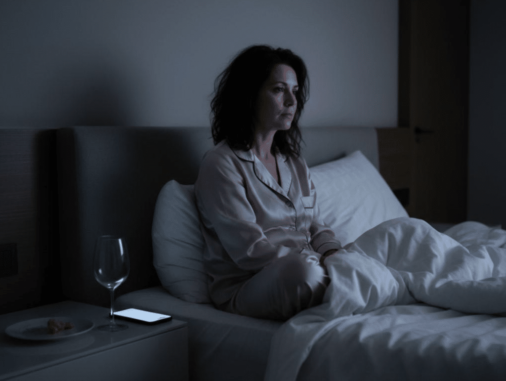 Woman awake at night experiencing sleep changes during perimenopause