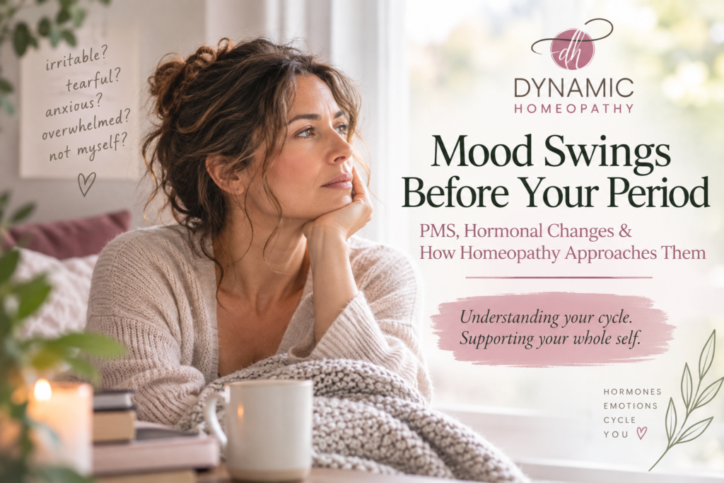 Woman reflecting on mood changes before her period and PMS symptoms